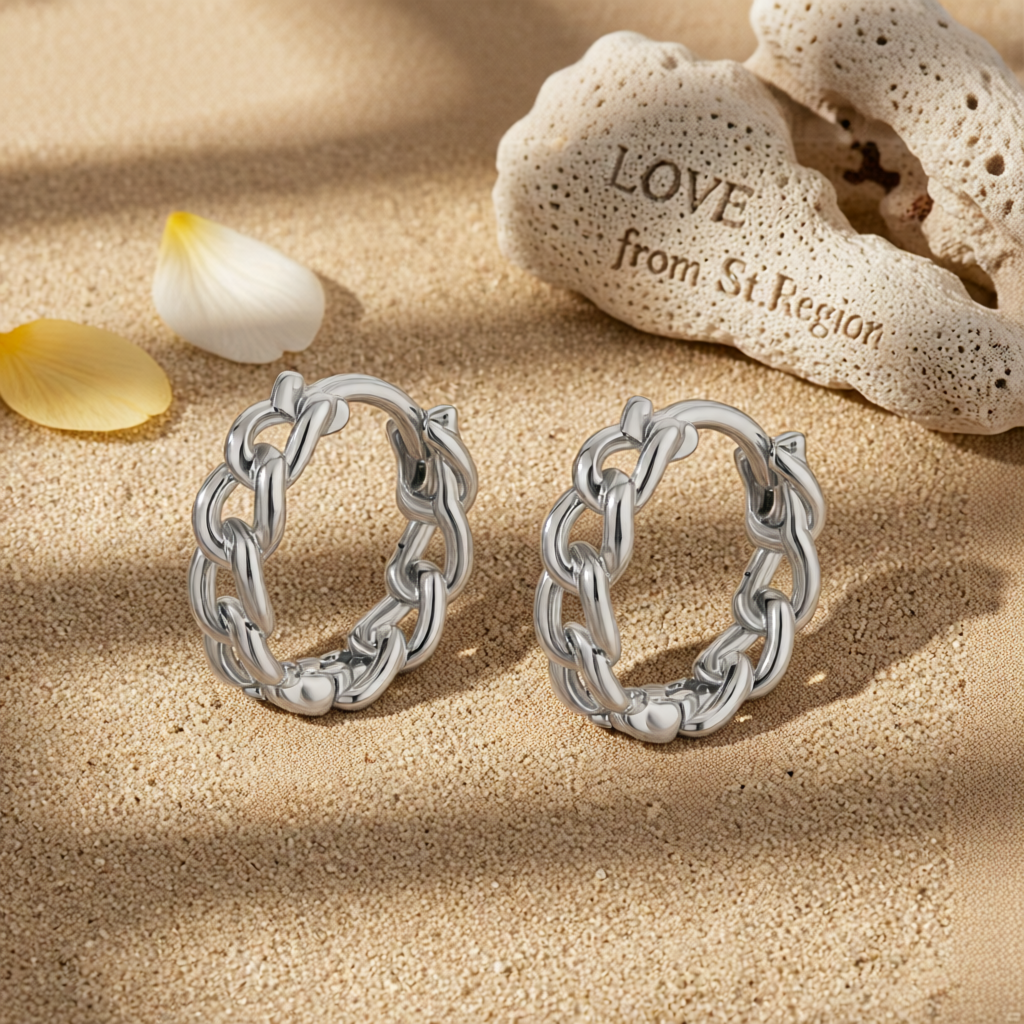 Silvertone Curb Chain Huggie Earrings