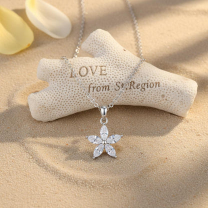 Crystal and Silver-Plated Marquise Flower Pendant Necklace, silver pendant necklace for women, front view