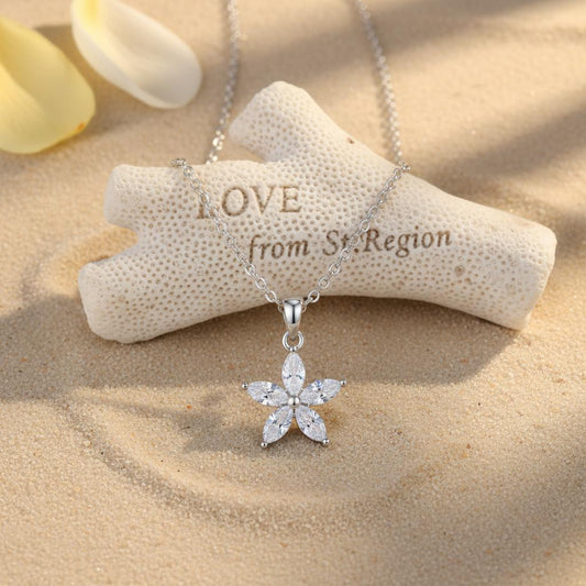 Crystal & Silver-Plated Marquise Flower Pendant Necklace