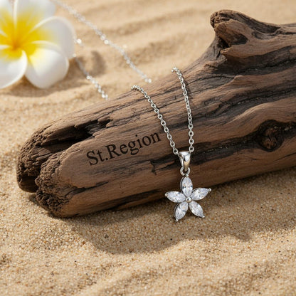 Crystal and Silver-Plated Marquise Flower Pendant Necklace, silver pendant necklace for women, detail close-up