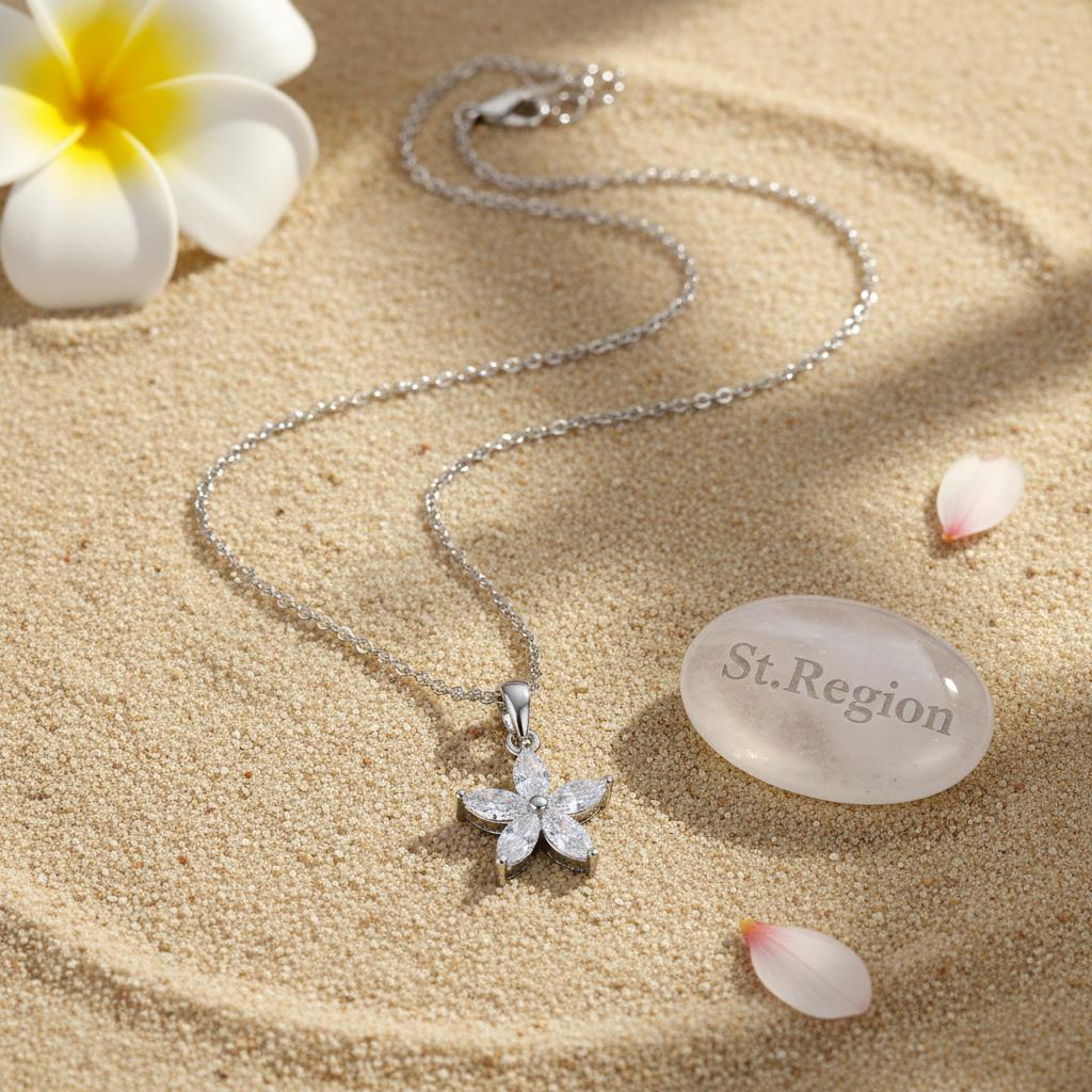 Crystal and Silver-Plated Marquise Flower Pendant Necklace, silver pendant necklace for women, lifestyle look
