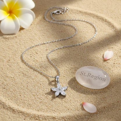 Crystal and Silver-Plated Marquise Flower Pendant Necklace, silver pendant necklace for women, lifestyle look
