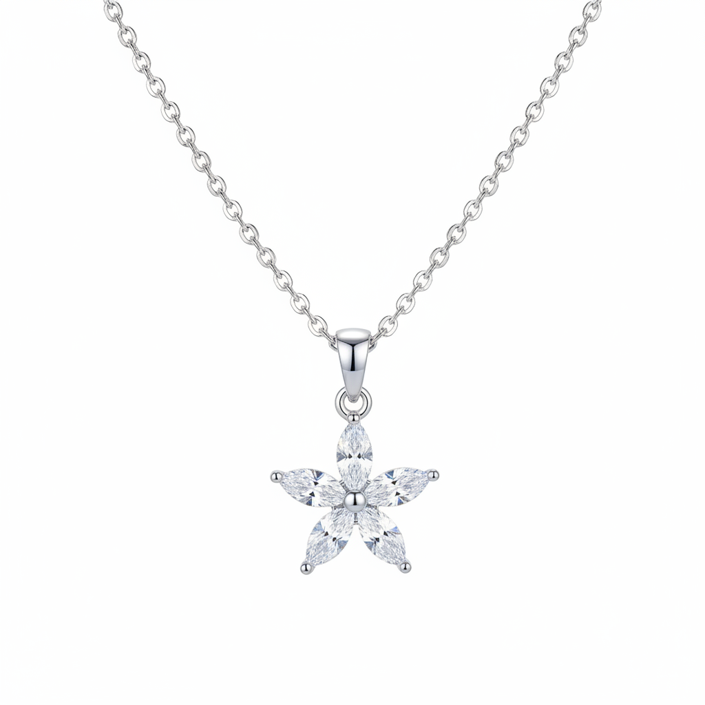 Crystal & Silver-Plated Marquise Flower Pendant Necklace - Street Region