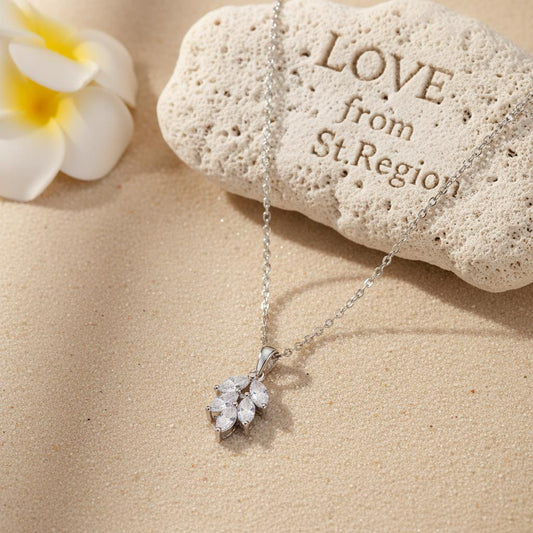 Marquise Crystal & Silver-Plated Leaves Pendant Necklace