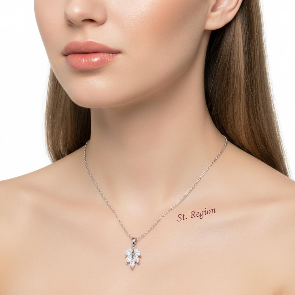 Marquise Crystal and Silver-Plated Leaves Pendant Necklace, silver pendant necklace for women, everyday style, styled look
