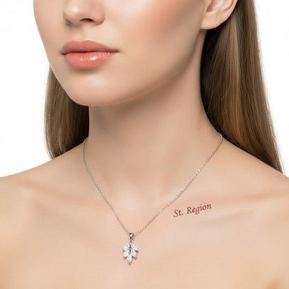 Marquise Crystal and Silver-Plated Leaves Pendant Necklace, silver pendant necklace for women, everyday style, styled look