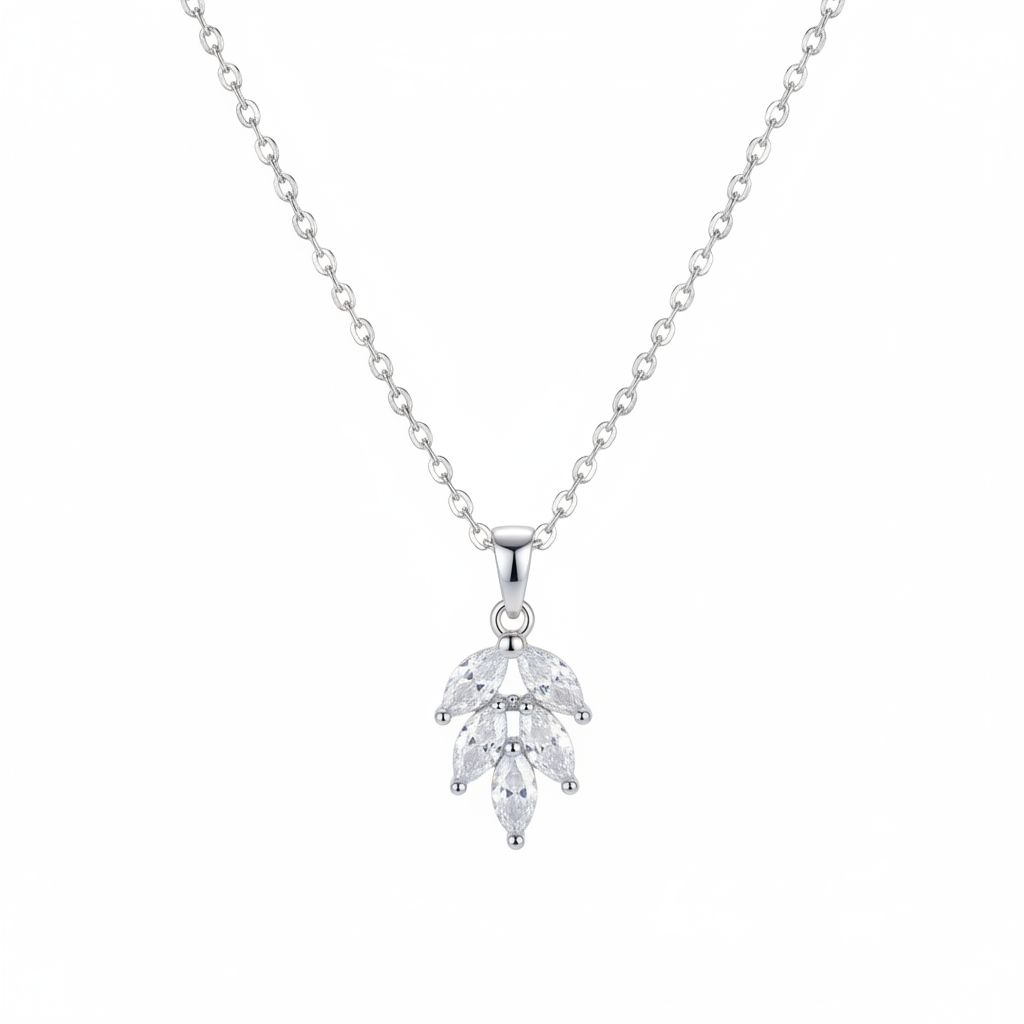 Marquise Crystal & Silver-Plated Leaves Pendant Necklace - Street Region