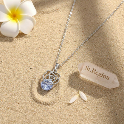 Crystal and Silver-Plated Rose Pendant Necklace, silver pendant necklace for women, vintage-inspired design, lifestyle look