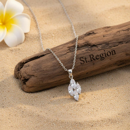 Crystal and Silver-Plated Marquise Pendant Necklace, silver pendant necklace for women, detail close-up