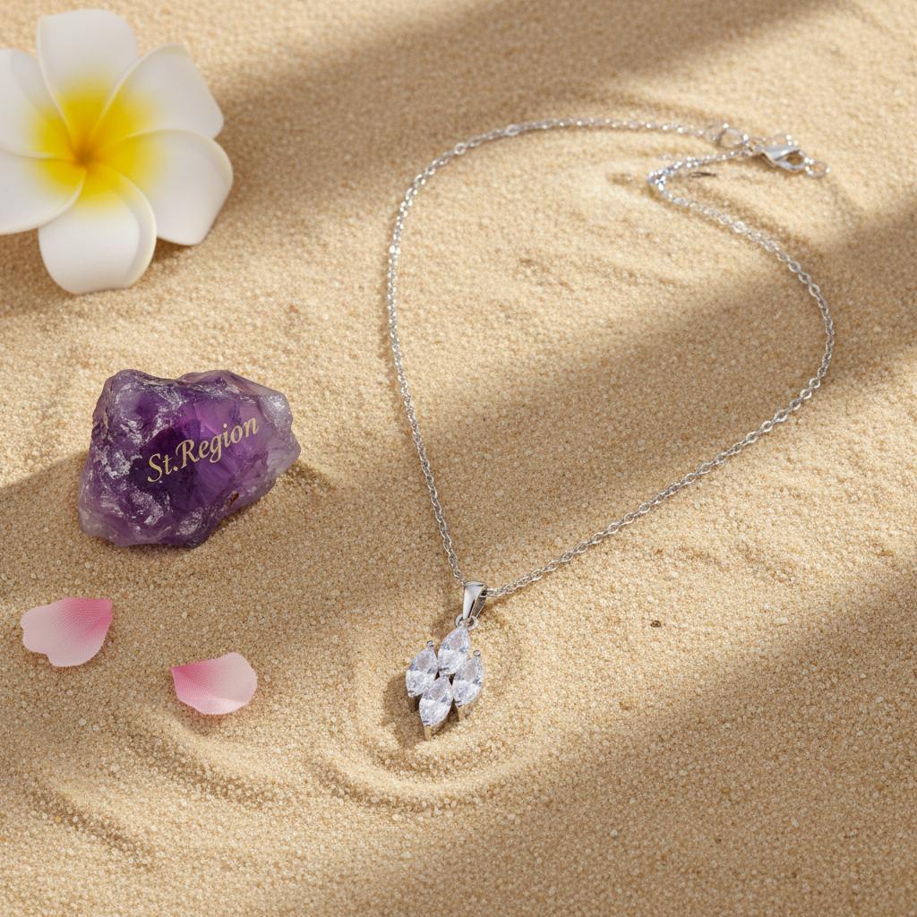 Crystal and Silver-Plated Marquise Pendant Necklace, silver pendant necklace for women, lifestyle look