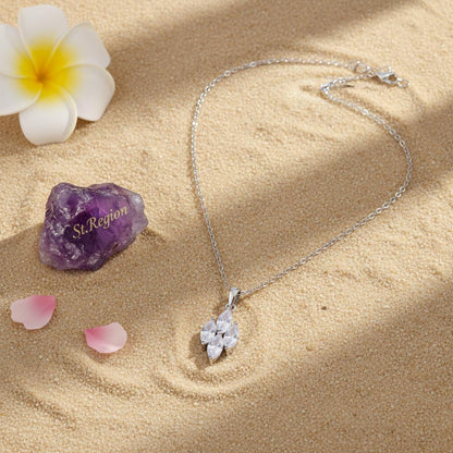 Crystal and Silver-Plated Marquise Pendant Necklace, silver pendant necklace for women, lifestyle look
