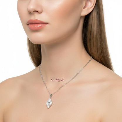 Crystal and Silver-Plated Marquise Pendant Necklace, silver pendant necklace for women, vintage-inspired design, styled look