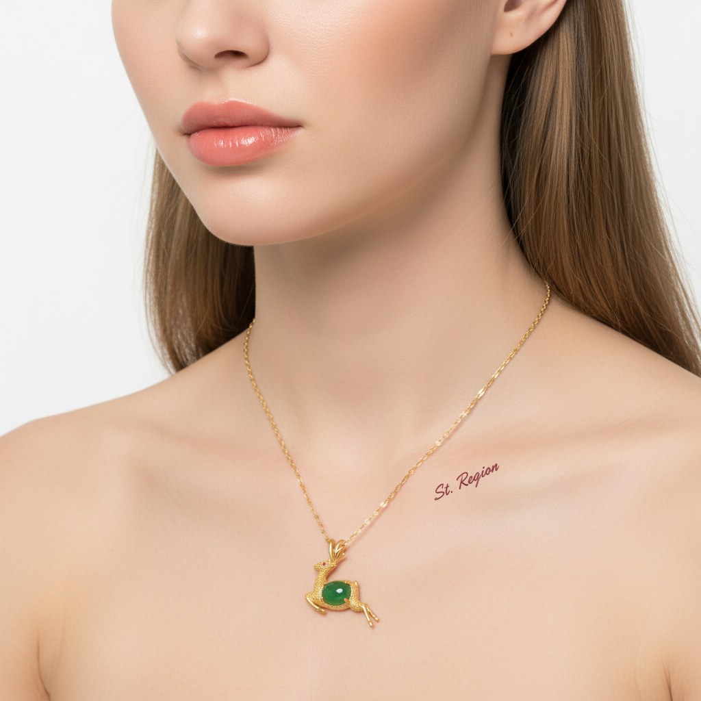 Green Jade & Cubic Zirconia Reindeer Pendant Necklace - Street Region