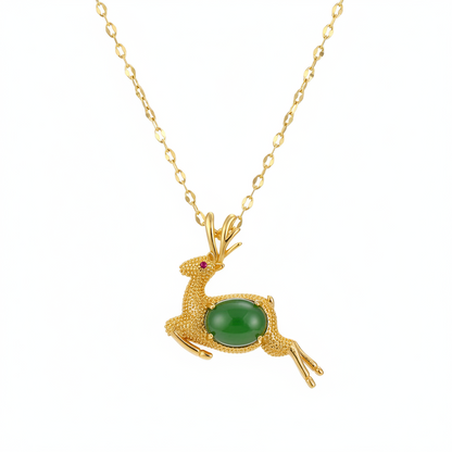 Green Jade & Cubic Zirconia Reindeer Pendant Necklace - Street Region