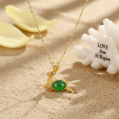 Green Jade & Cubic Zirconia Reindeer Pendant Necklace - Street Region
