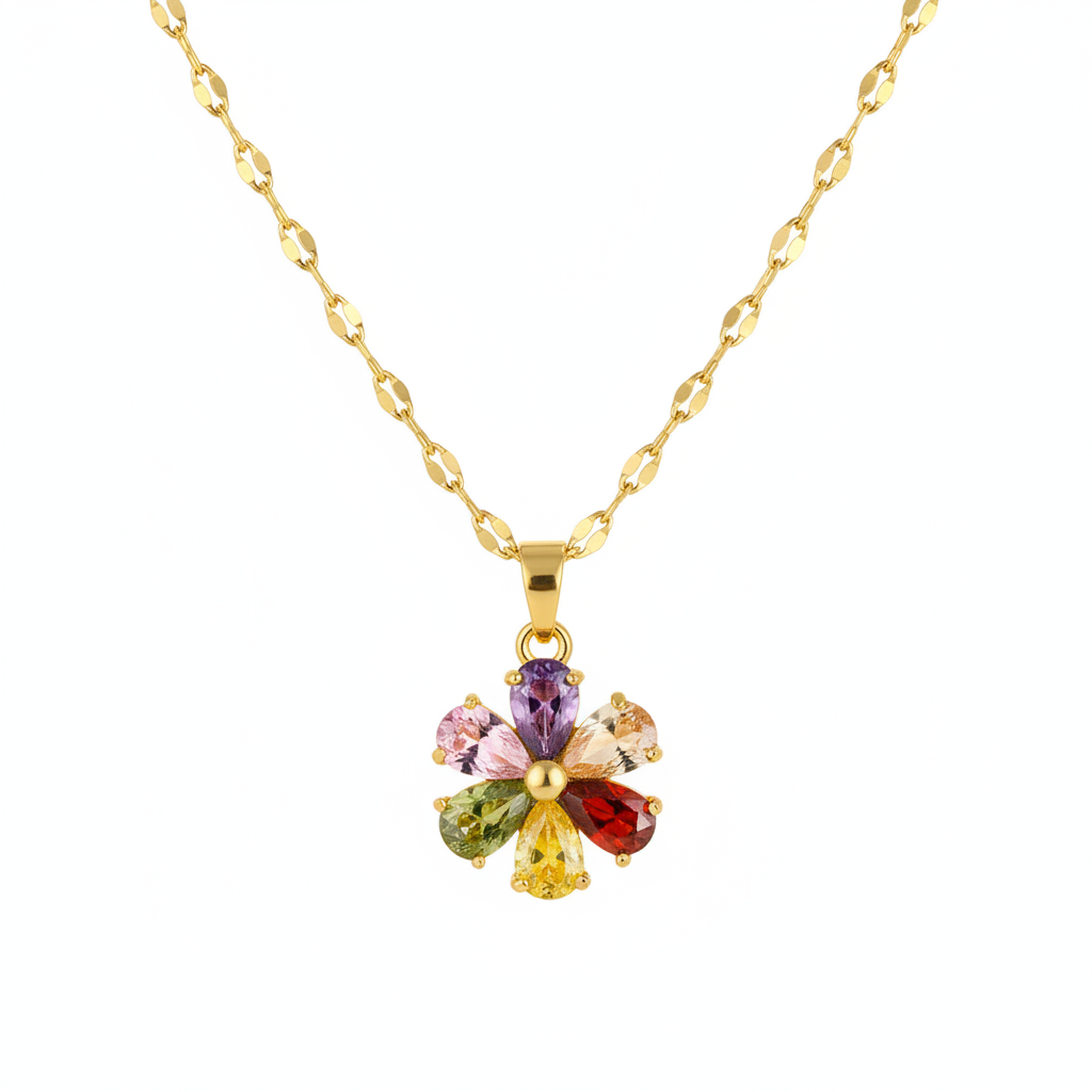 Red Multicolor Crystal & 18K Gold-Plated Floral Pendant Necklace - Street Region