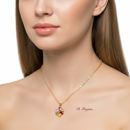 Red Multicolor Crystal & 18K Gold-Plated Floral Pendant Necklace - Street Region