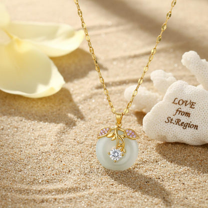 Jade and Cubic Zirconia 18K Gold-Plated Botanical Pendant Necklace, gold pendant necklace for women, front view
