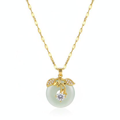 Jade and Cubic Zirconia 18K Gold-Plated Botanical Pendant Necklace, gold pendant necklace for women, side view