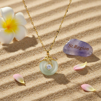 Jade and Cubic Zirconia 18K Gold-Plated Botanical Pendant Necklace, gold pendant necklace for women, lifestyle look