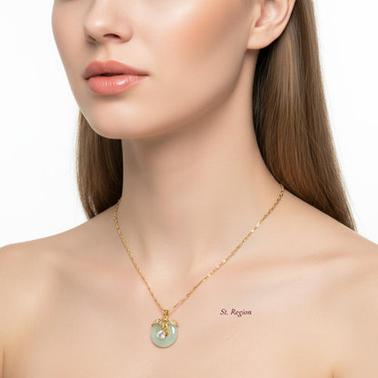 Jade and Cubic Zirconia 18K Gold-Plated Botanical Pendant Necklace, gold pendant necklace for women, styled look