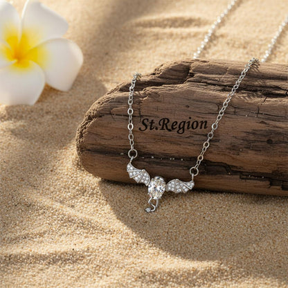 Crystal and Cubic Zirconia Bat Wing Pendant Necklace, pendant necklace for women, vintage-inspired design, detail close-up