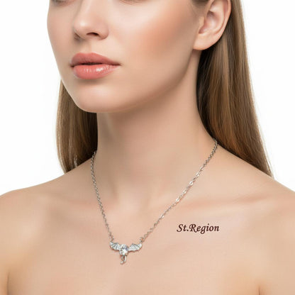 Crystal and Cubic Zirconia Bat Wing Pendant Necklace, pendant necklace for women, vintage-inspired design, styled look