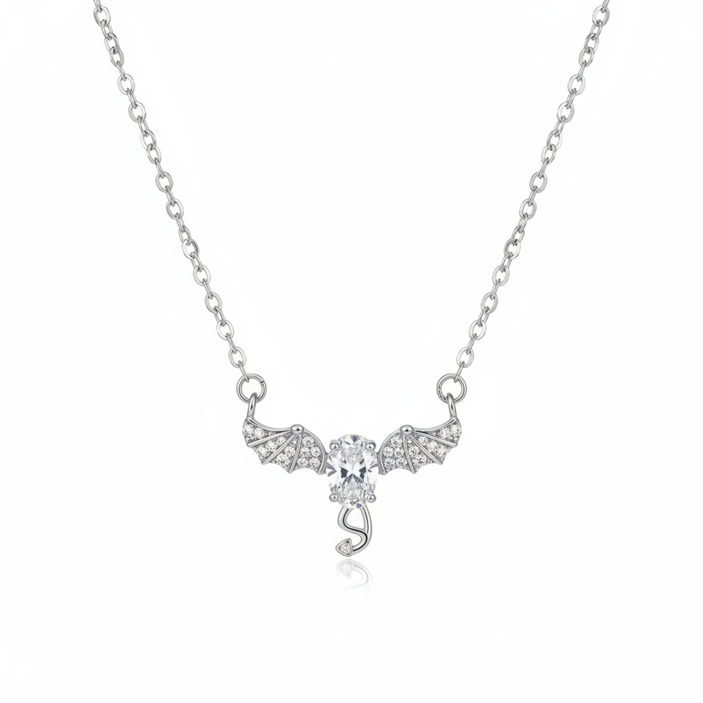 Crystal & Cubic Zirconia Bat Wing Pendant Necklace - Street Region