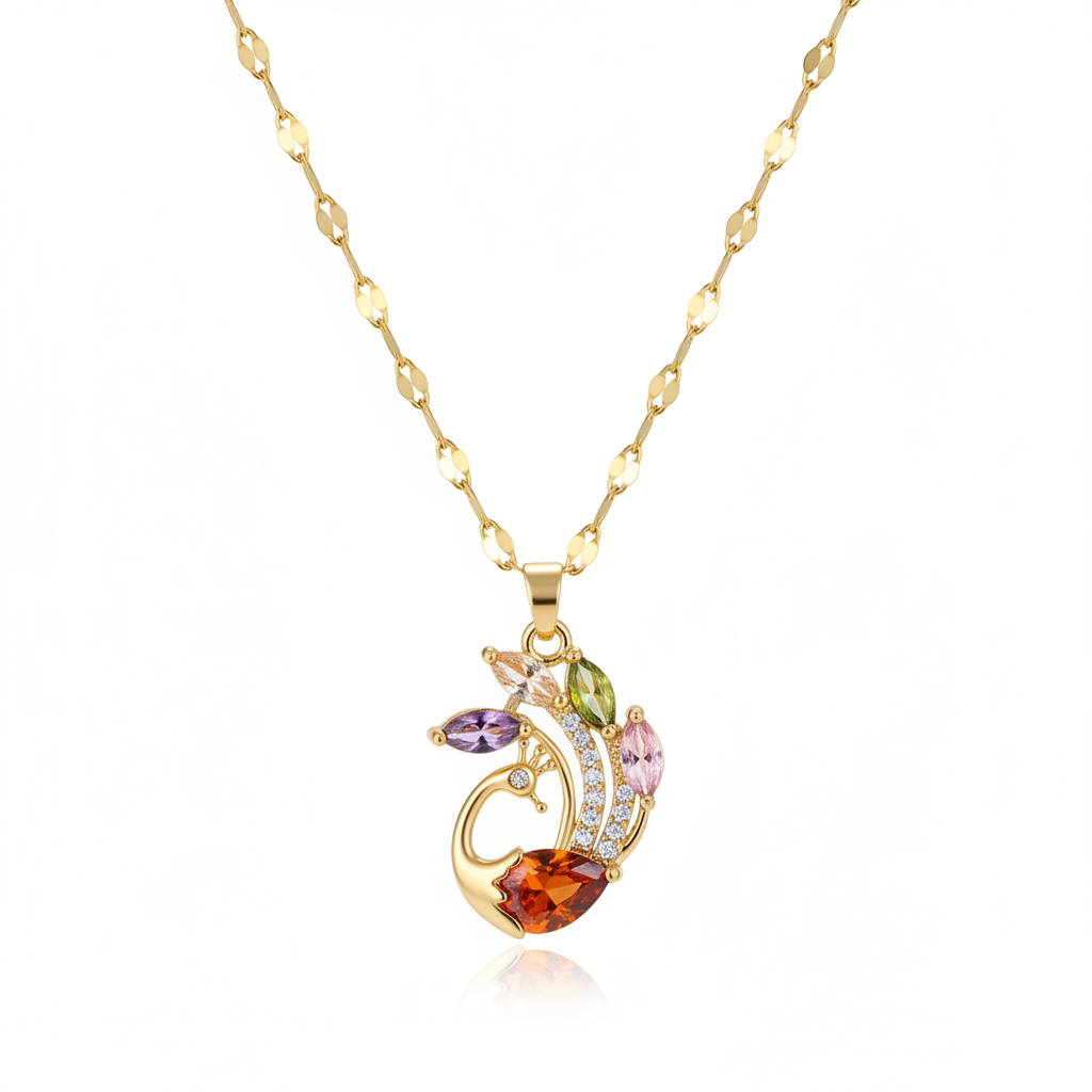 Red Crystal & Clear Cubic Zirconia Phoenix Pendant Necklace - Street Region
