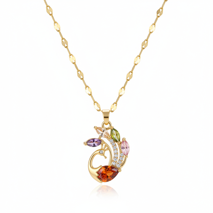 Red Crystal & Clear Cubic Zirconia Phoenix Pendant Necklace - Street Region