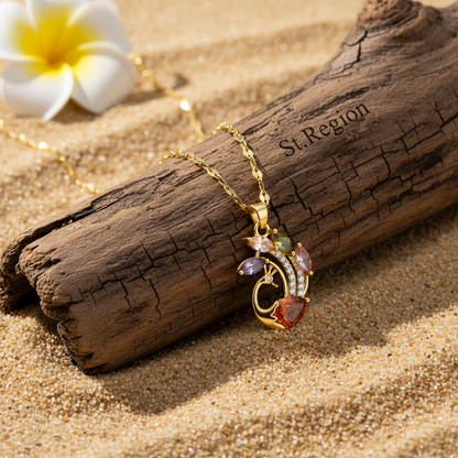 Red Crystal & Clear Cubic Zirconia Phoenix Pendant Necklace - Street Region