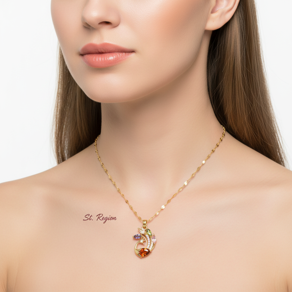 Red Crystal & Clear Cubic Zirconia Phoenix Pendant Necklace - Street Region