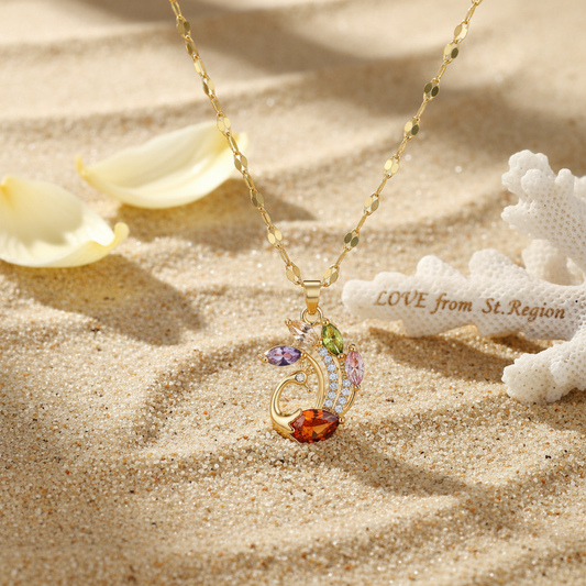 Red Crystal & Clear Cubic Zirconia Phoenix Pendant Necklace - Street Region