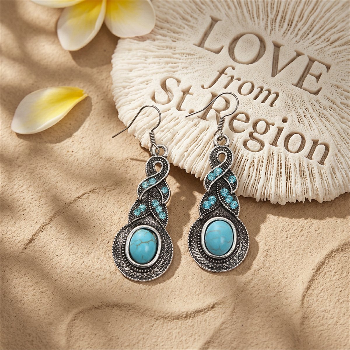 Cubic Zirconia and Turquoise Silver-Plated Twist Drop Earrings, silver drop earrings for women, lifestyle look