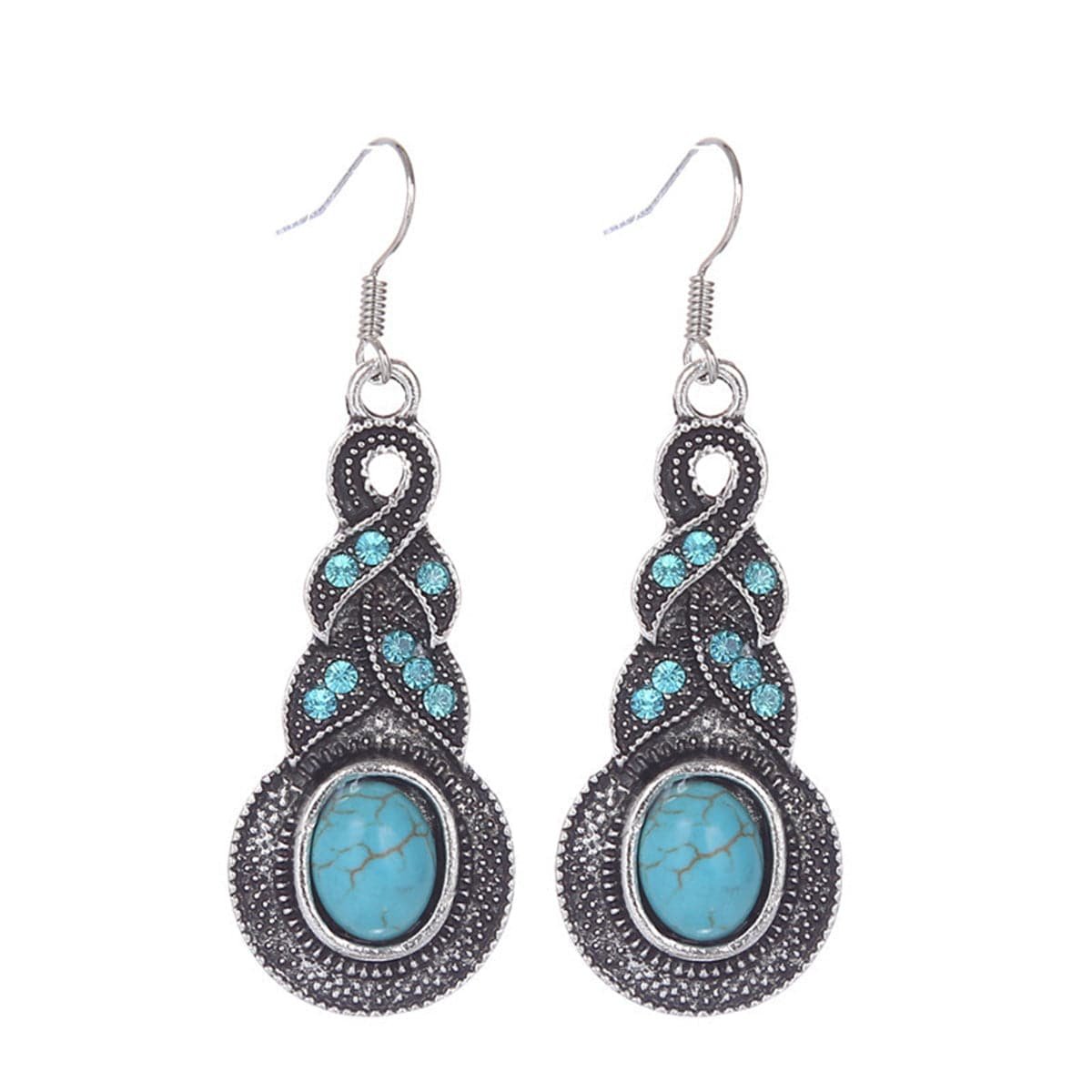 Cubic Zirconia and Turquoise Silver-Plated Twist Drop Earrings, silver drop earrings for women, side view