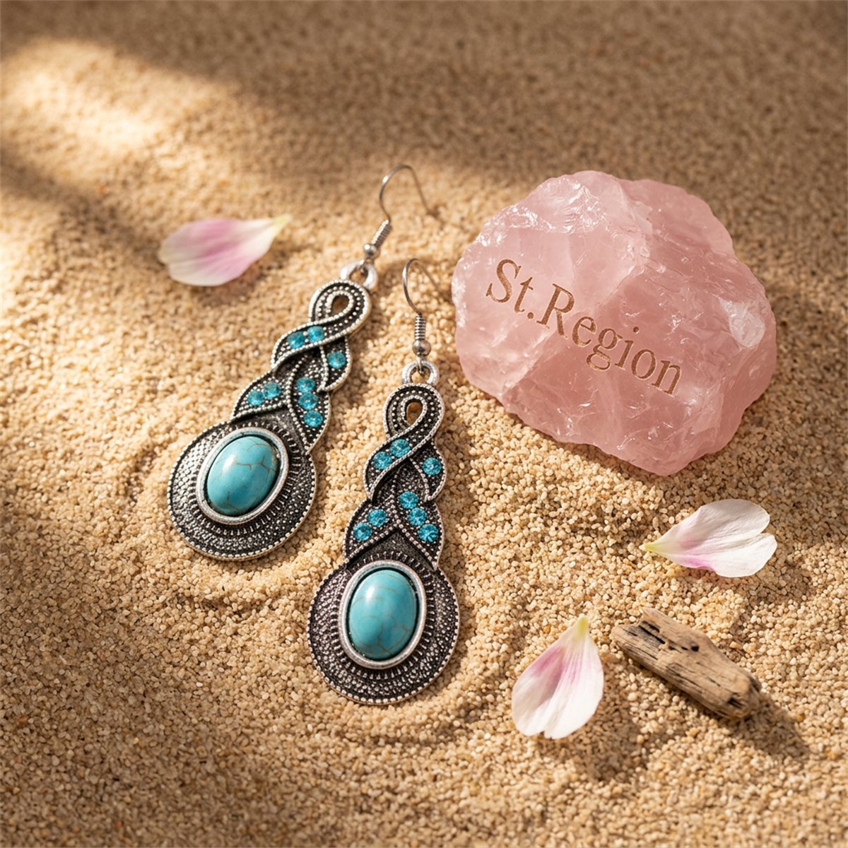 Cubic Zirconia and Turquoise Silver-Plated Twist Drop Earrings, silver drop earrings for women, detail close-up