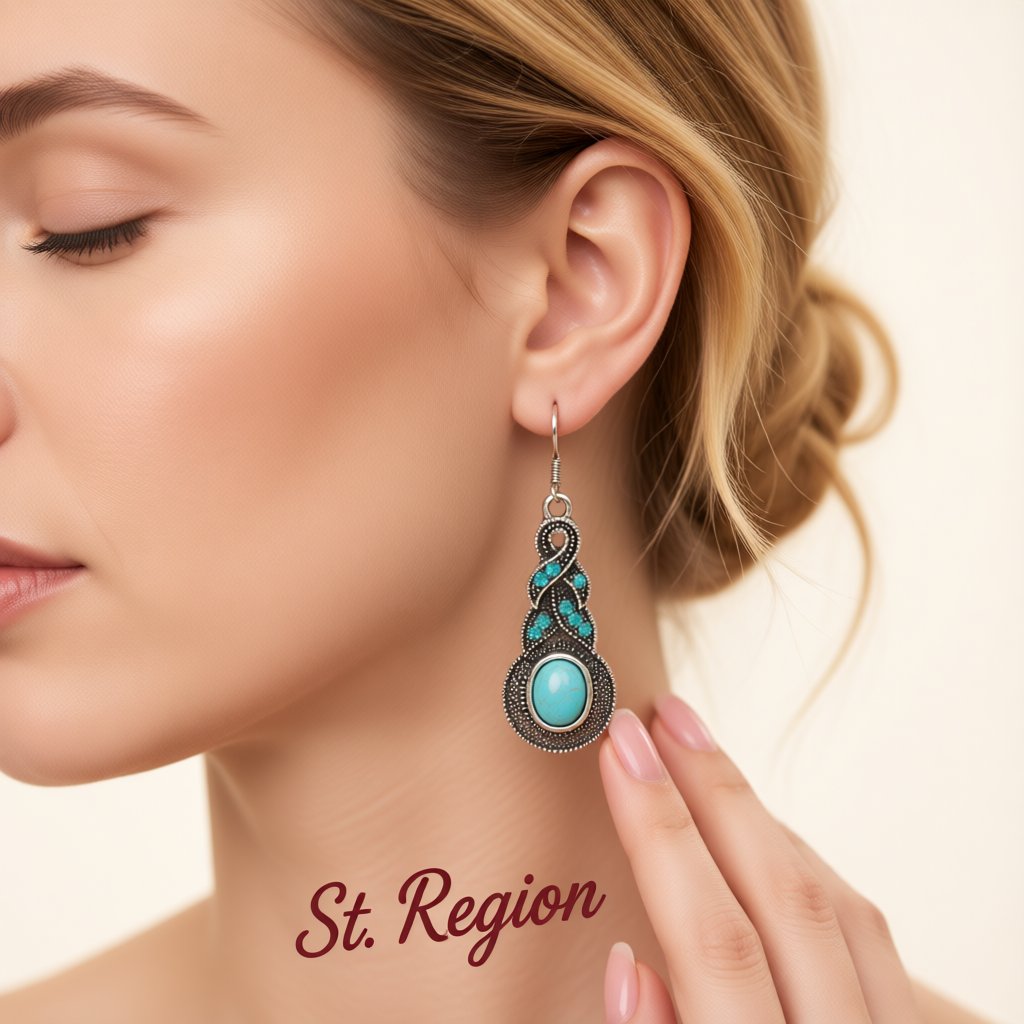Cubic Zirconia and Turquoise Silver-Plated Twist Drop Earrings, silver drop earrings for women, styled look