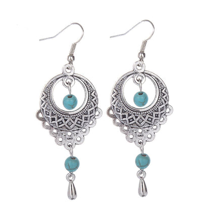 Turquoise and Silver-Plated Botany Drop Earrings, silver drop earrings for women, vintage-inspired design, side view