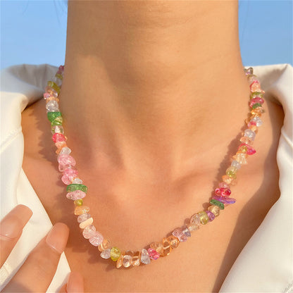 Pastel Beaded Necklace, pendant necklace for women, vintage-inspired design, front view