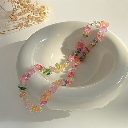 Pastel Beaded Necklace, pendant necklace for women, vintage-inspired design, side view