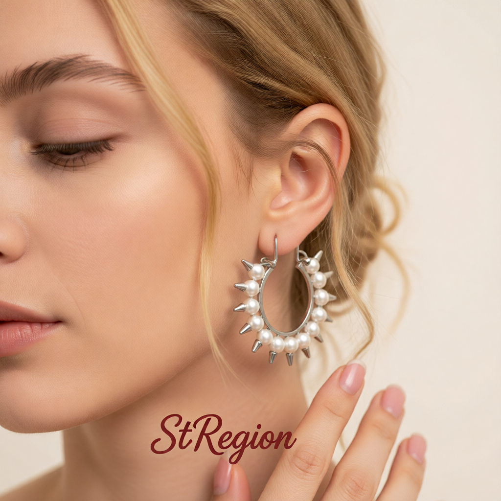 Pearl & Silver-Plated Spike Hoop Earrings