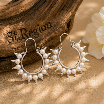 Pearl & Silver-Plated Spike Hoop Earrings