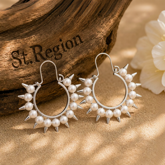 Pearl & Silver-Plated Spike Hoop Earrings