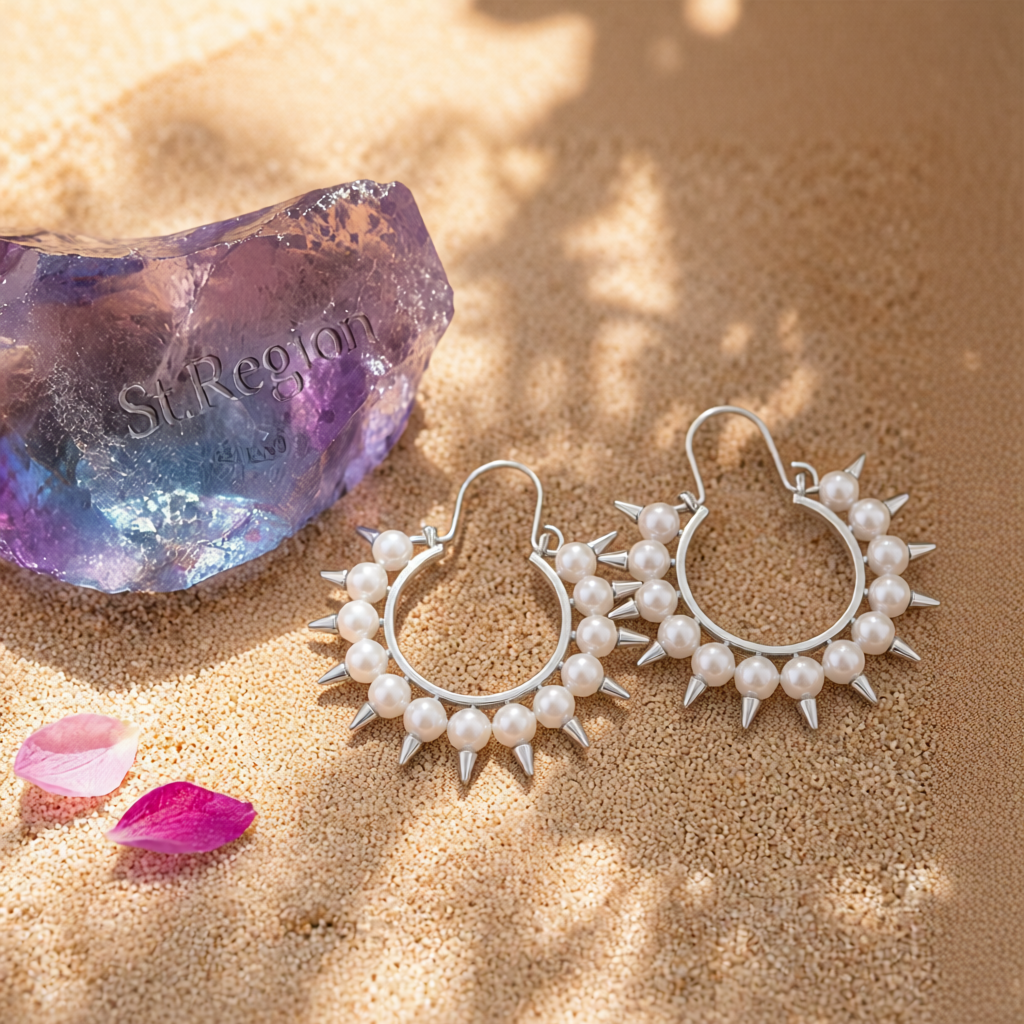 Pearl & Silver-Plated Spike Hoop Earrings