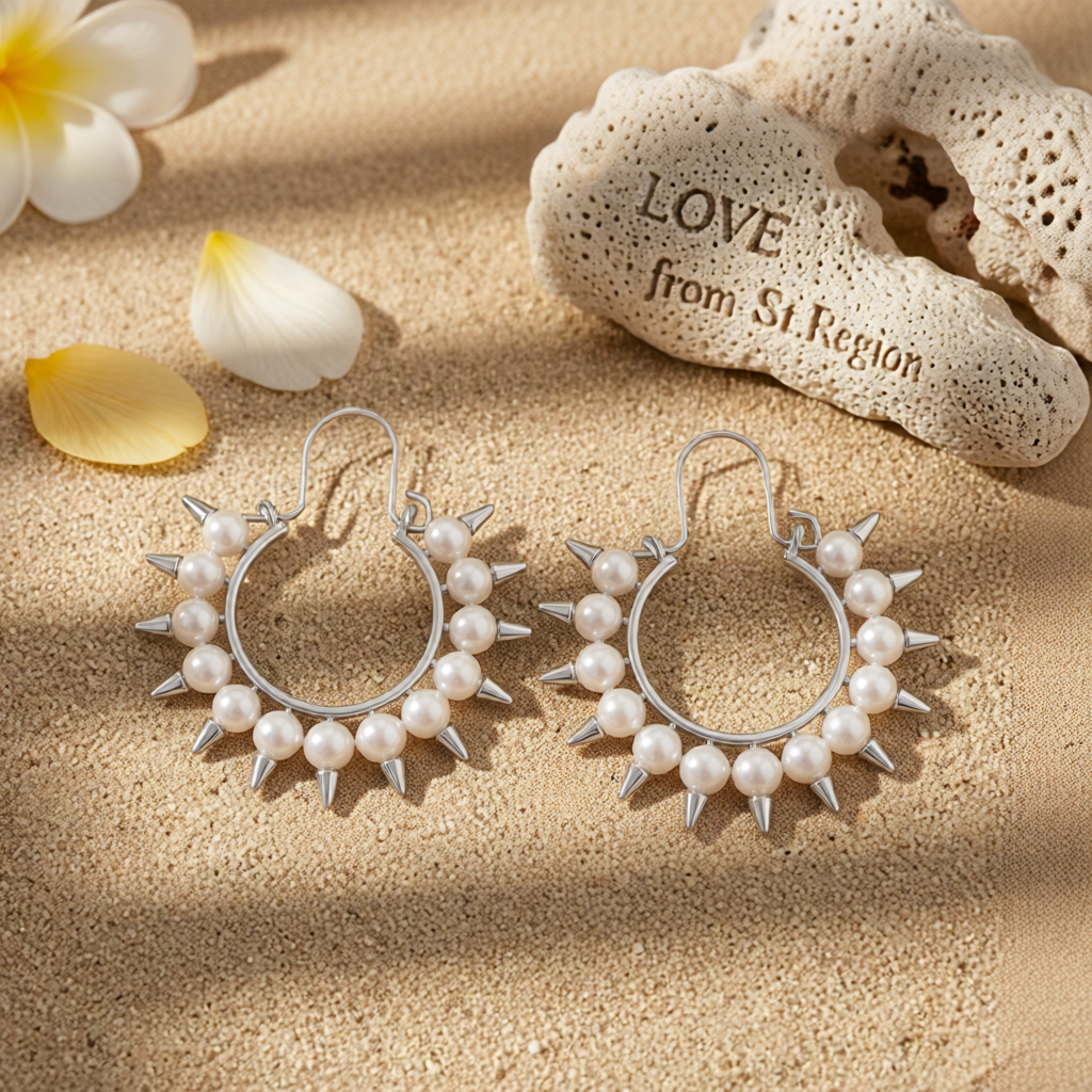 Pearl & Silver-Plated Spike Hoop Earrings