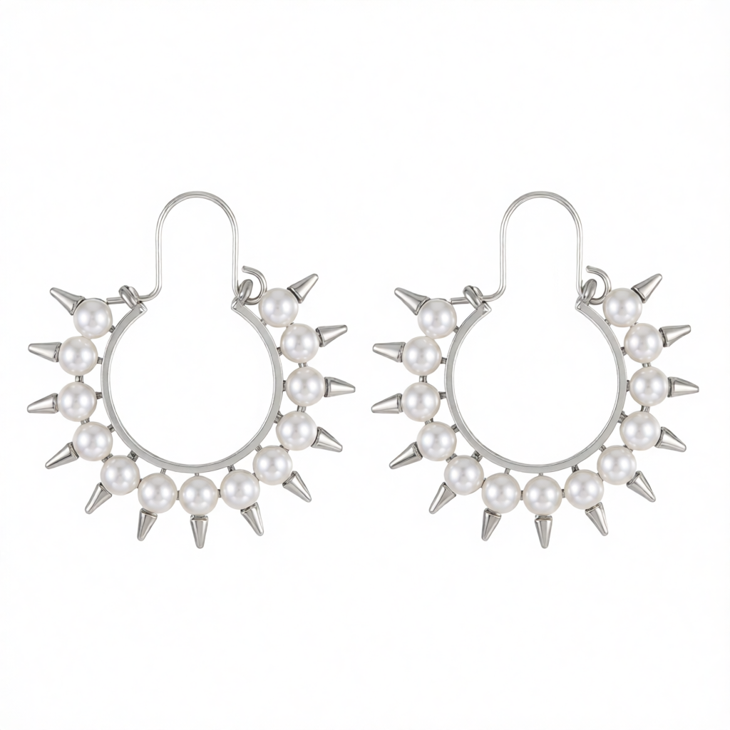Pearl & Silver-Plated Spike Hoop Earrings