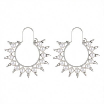 Pearl & Silver-Plated Spike Hoop Earrings