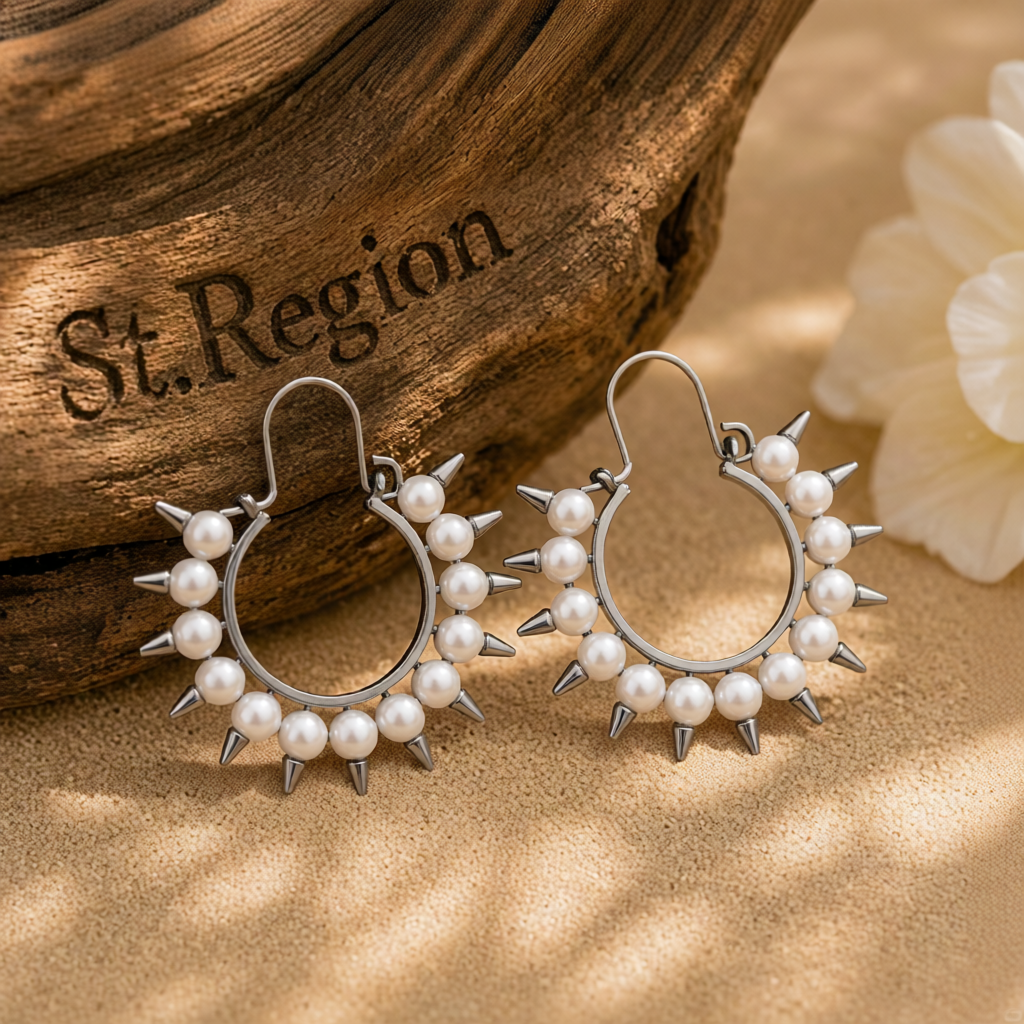 Pearl & Rhodium-Plated Spike Hoop Earrings