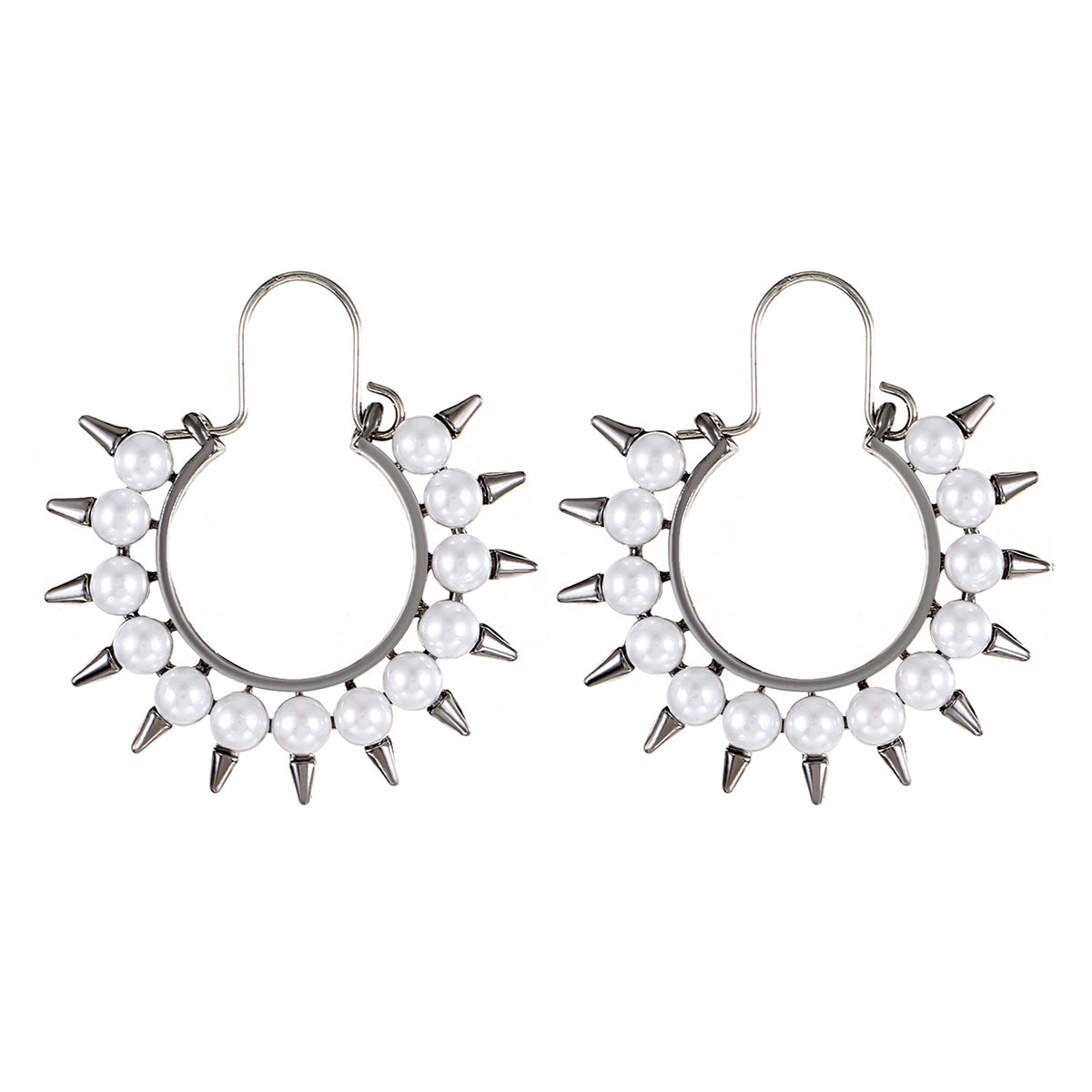 Pearl & Rhodium-Plated Spike Hoop Earrings