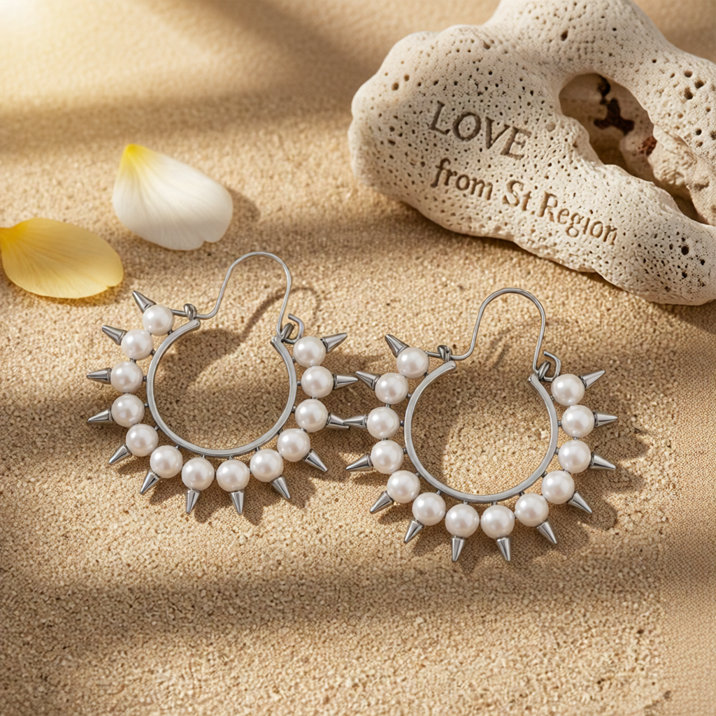 Pearl & Rhodium-Plated Spike Hoop Earrings
